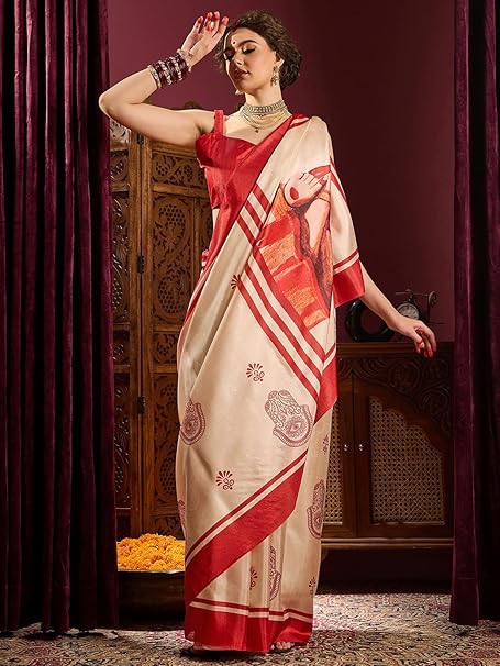 Silk Blend Ethnic Motif Printed Saree